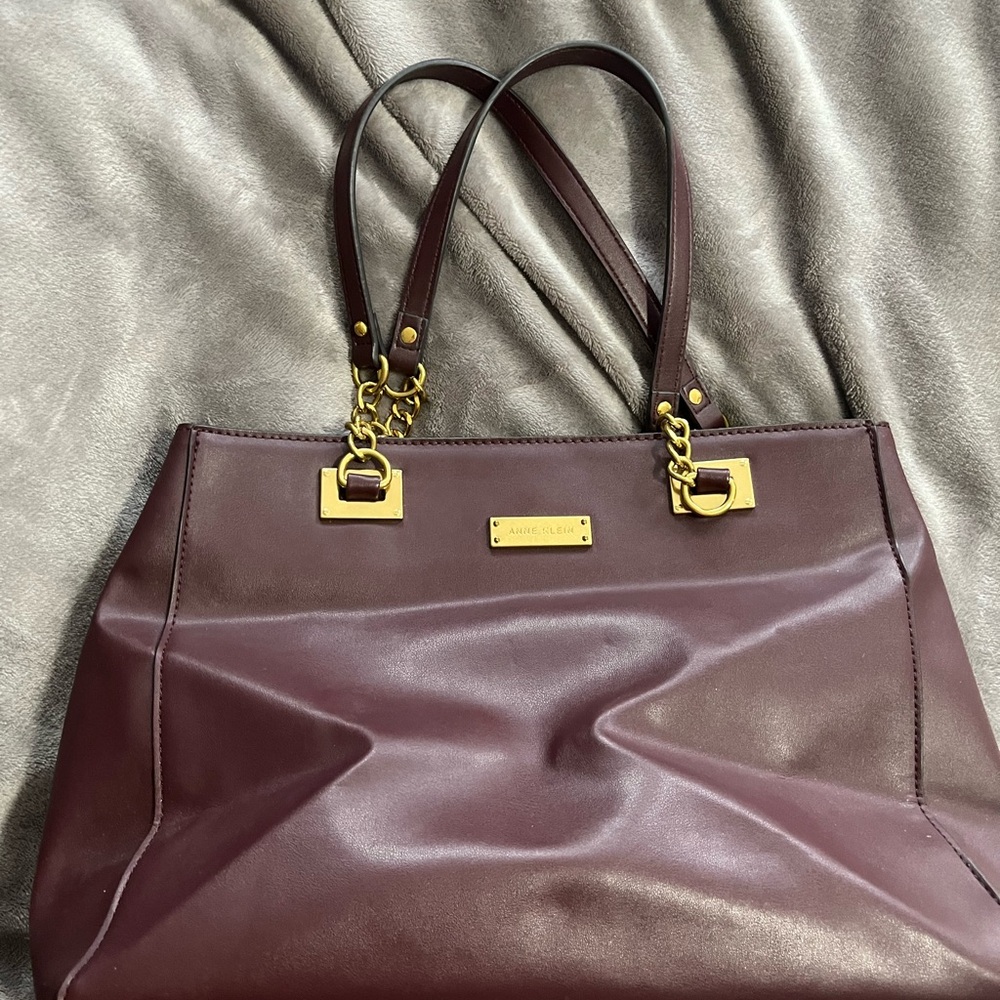 Anne Klein Burgundy Tote with Gold Details